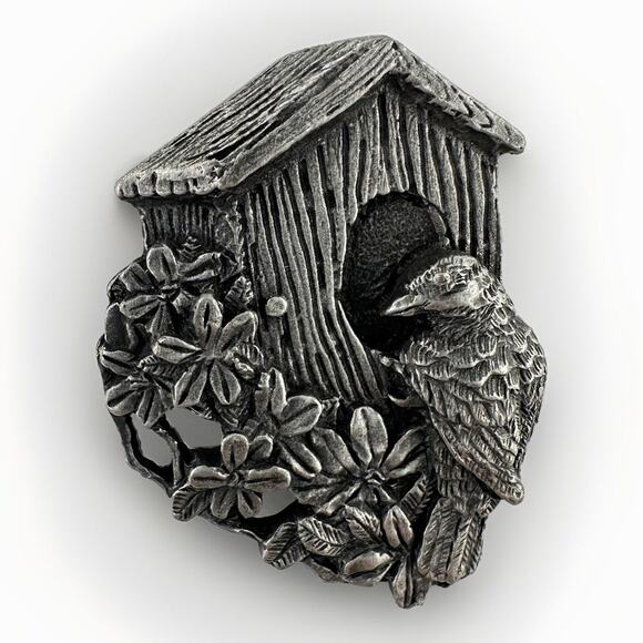 Vintage Birds And Blooms 1997 Limited Edition Pewter Collector 1”x1” Pin - Picture 1 of 3